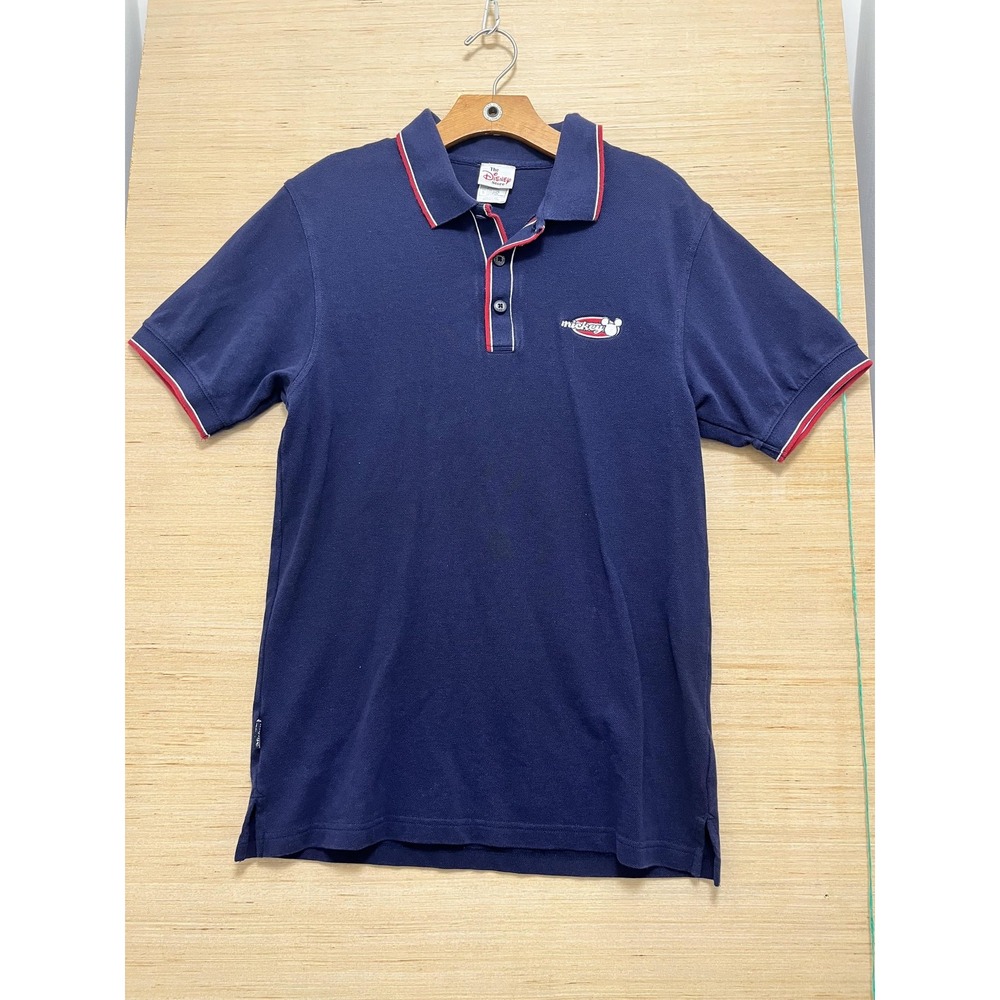 Disney Mickey Polo Shirt Mens Small Navy Blue Red Trim Embroidered Classic Retro